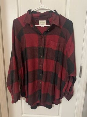 American Eagle Red and Black Plaid Flannel Shirt